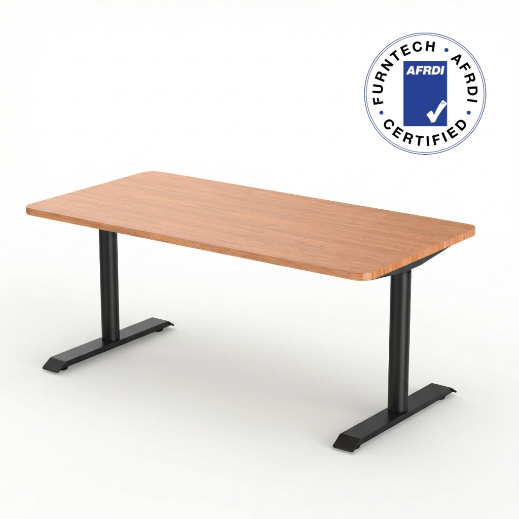 AFRDI certified standard height adjustable desk round column black frame